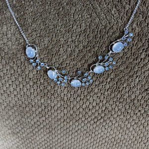 Van Dell Moonstone Necklace Sterling Silver Blue Rhinestones.